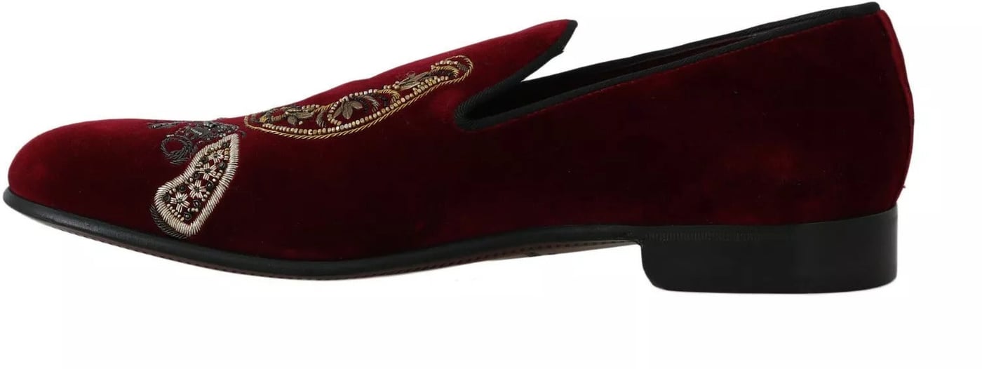 Dolce & Gabbana Bordeaux Velvet Loafers Gun Horseshoe Shoes