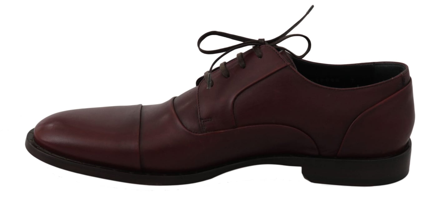 Dolce & Gabbana Red Bordeaux Leather Derby Formal Shoes