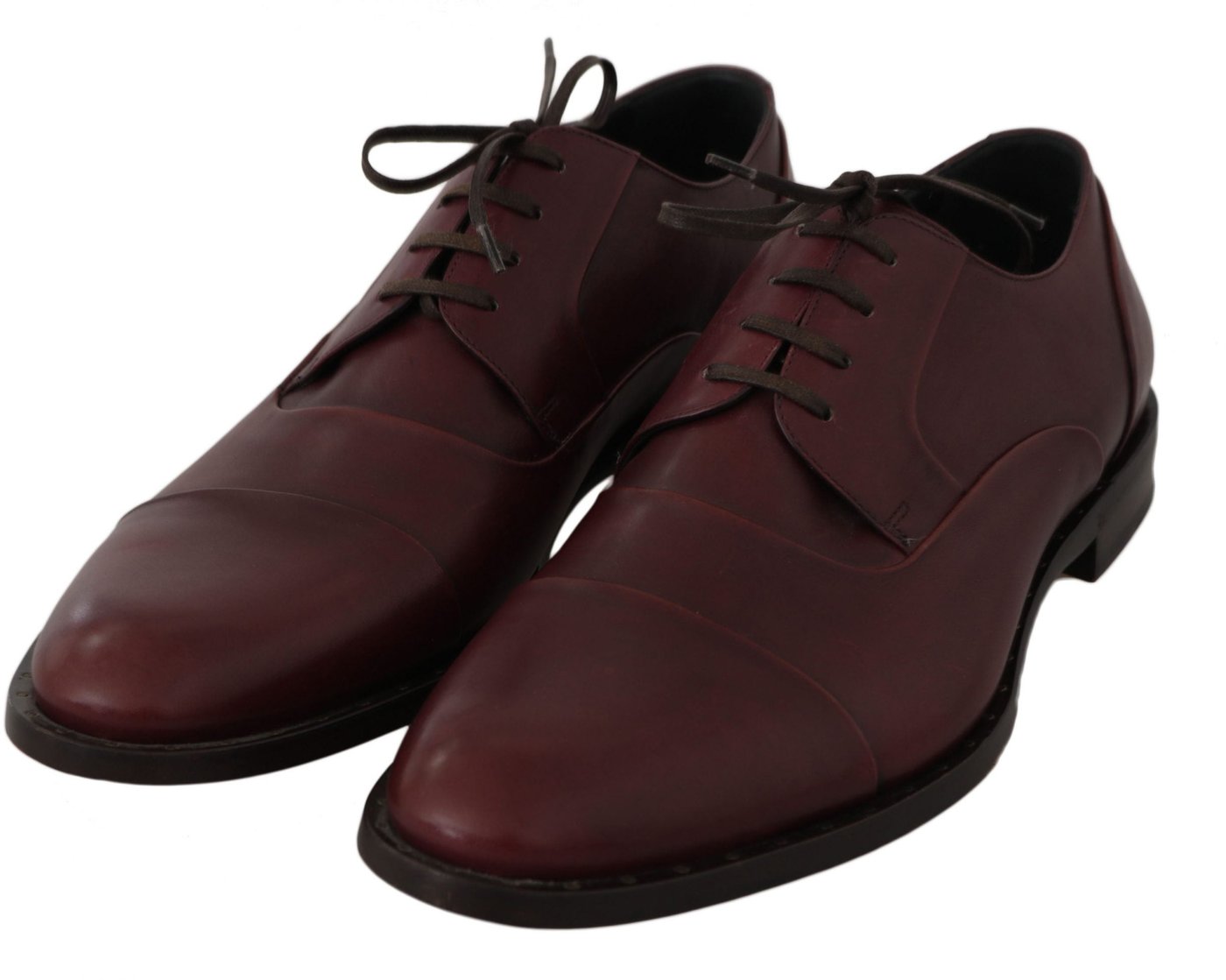 Dolce & Gabbana Red Bordeaux Leather Derby Formal Shoes