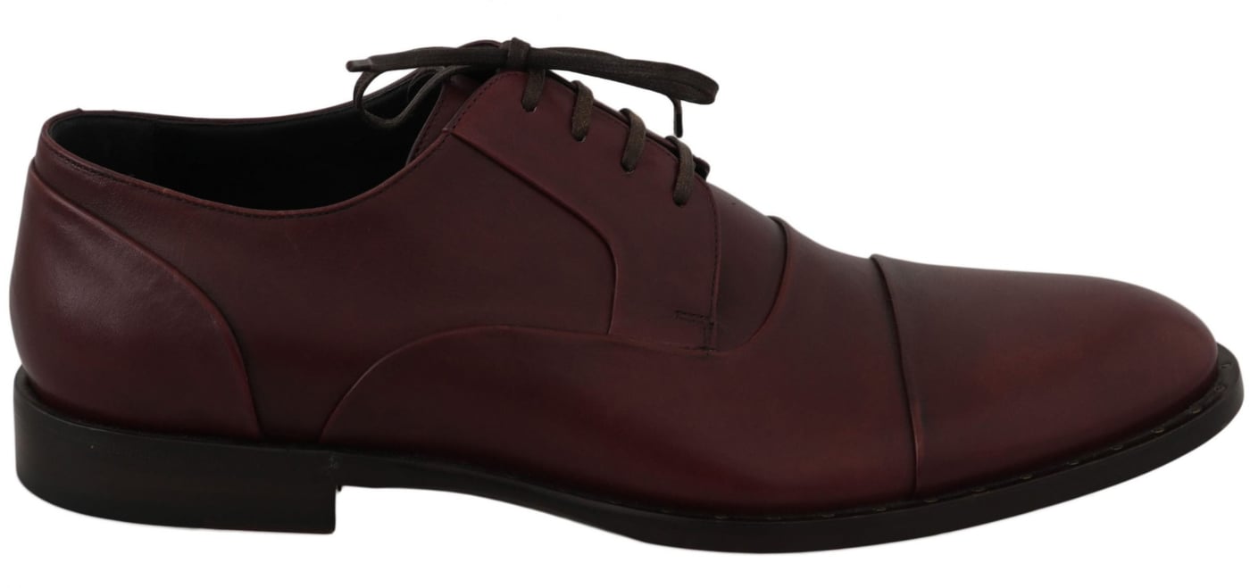 Dolce & Gabbana Red Bordeaux Leather Derby Formal Shoes