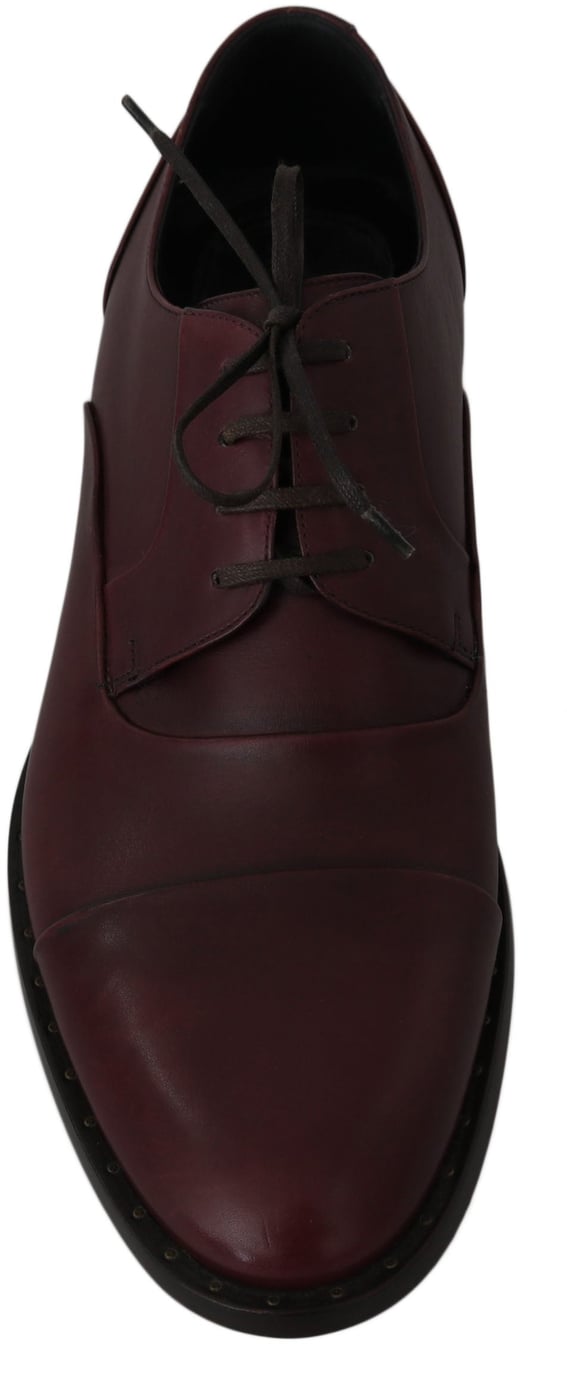 Dolce & Gabbana Red Bordeaux Leather Derby Formal Shoes