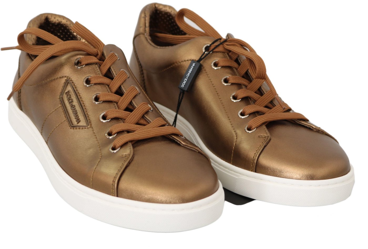 Dolce & Gabbana Gold Leather Mens Casual Sneakers