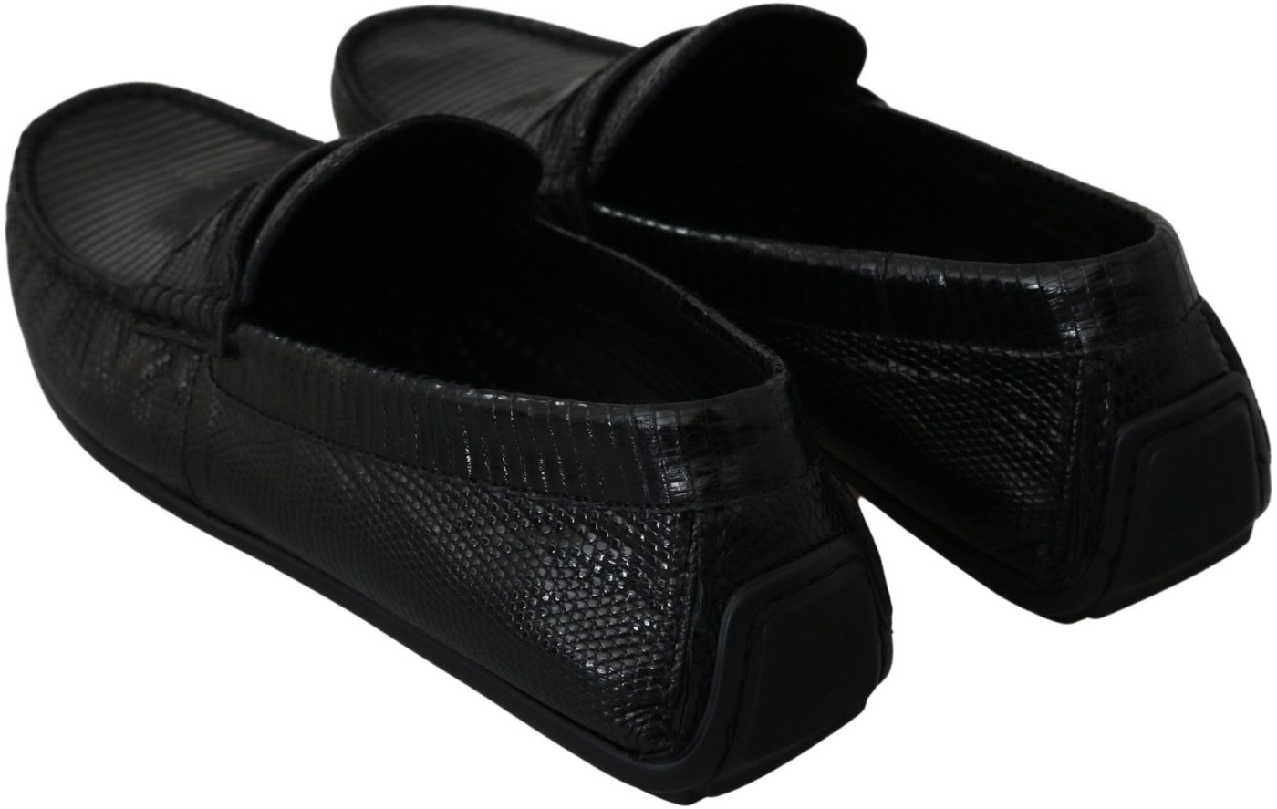 Dolce & Gabbana Black Lizard Leather Flat Loafers Shoes