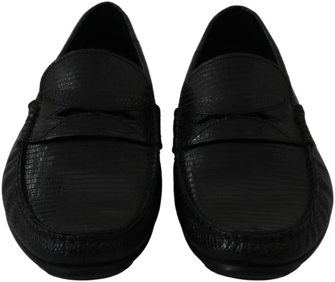 Dolce & Gabbana Black Lizard Leather Flat Loafers Shoes