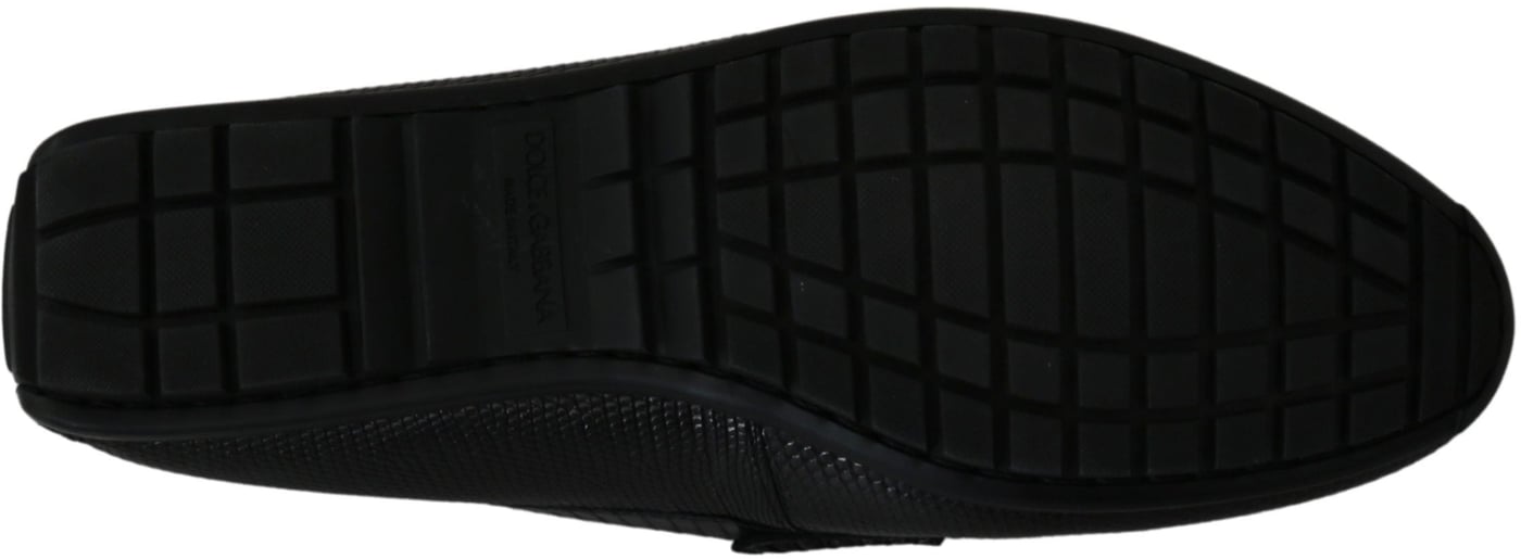 Dolce & Gabbana Black Lizard Leather Flat Loafers Shoes
