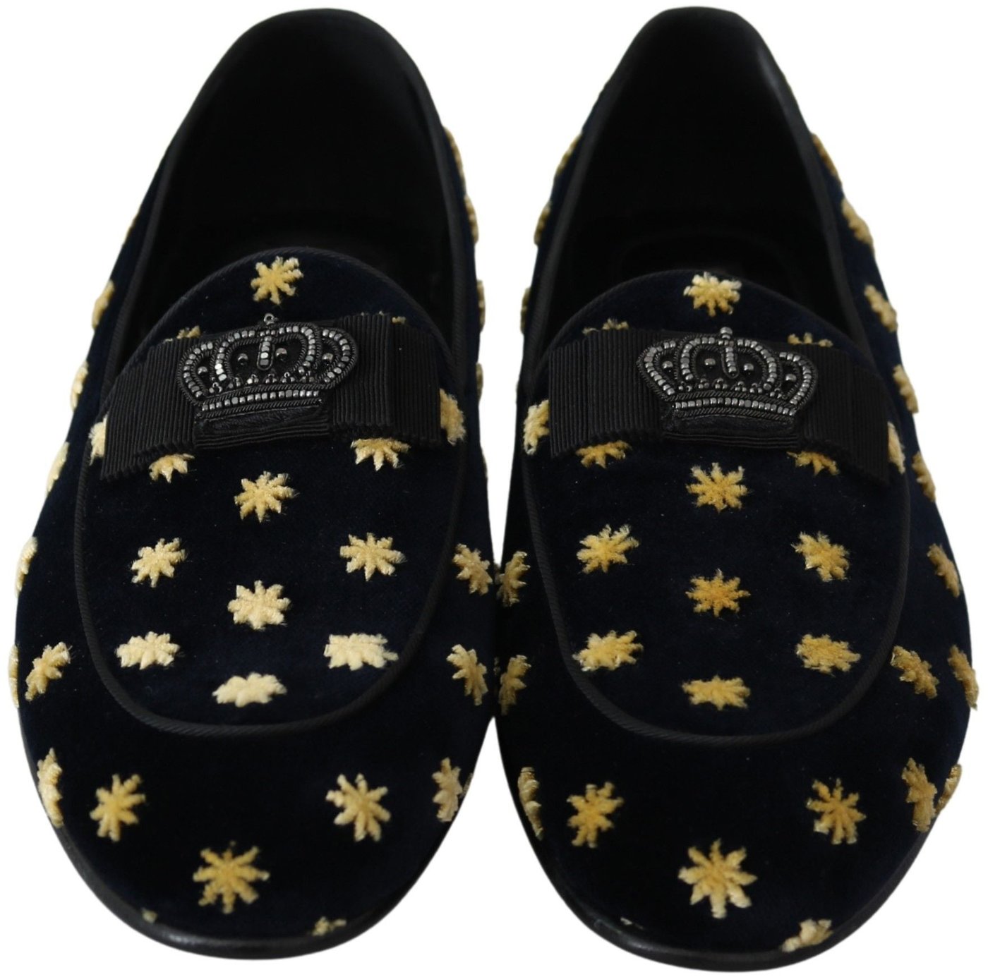 Dolce & Gabbana Blue Velvet Crown Slippers Loafers Shoes