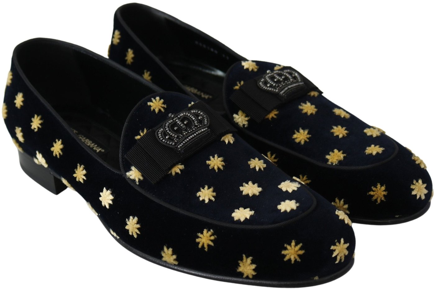 Dolce & Gabbana Blue Velvet Crown Slippers Loafers Shoes