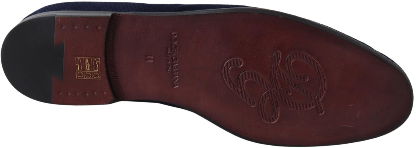 Dolce & Gabbana Blue Suede Caiman Loafers Slippers Shoes