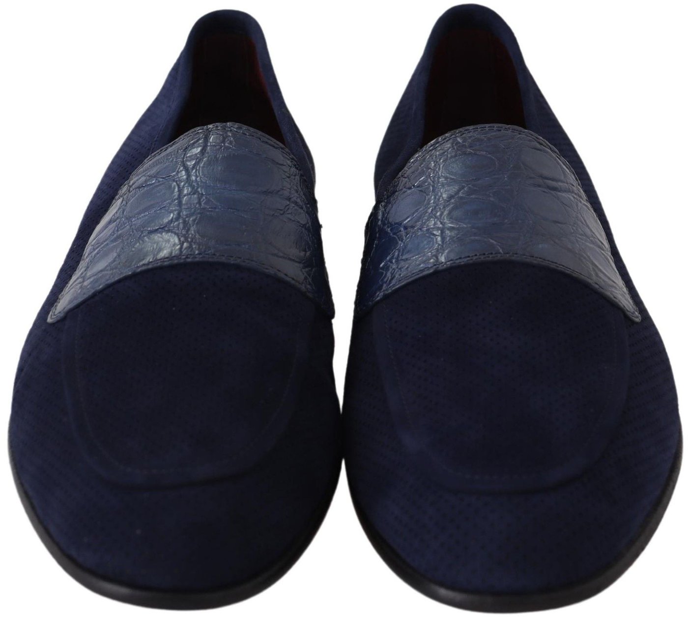 Dolce & Gabbana Blue Suede Caiman Loafers Slippers Shoes