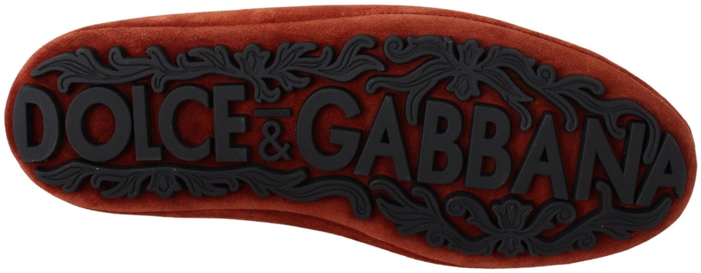 Dolce & Gabbana Orange Leather Crystal Crown  Loafers Shoes