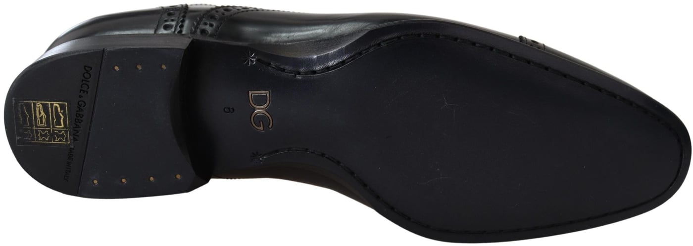Dolce & Gabbana Black Leather Men Derby Formal Loafers Shoes