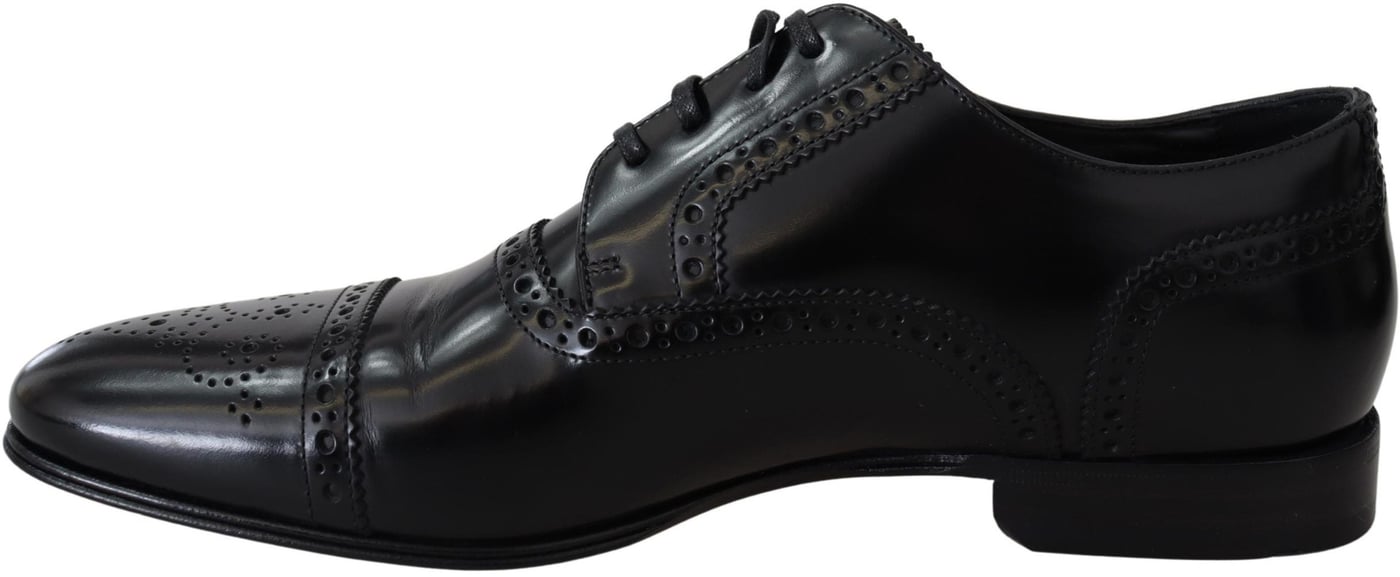 Dolce & Gabbana Black Leather Men Derby Formal Loafers Shoes