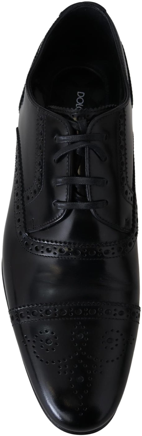 Dolce & Gabbana Black Leather Men Derby Formal Loafers Shoes