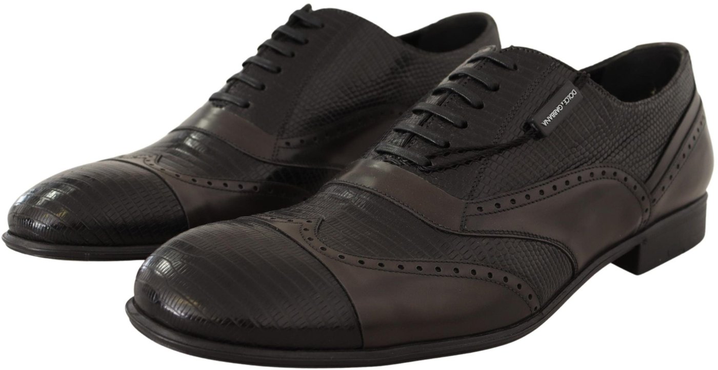 Dolce & Gabbana Brown Lizard Skin Leather Oxford Dress Shoes