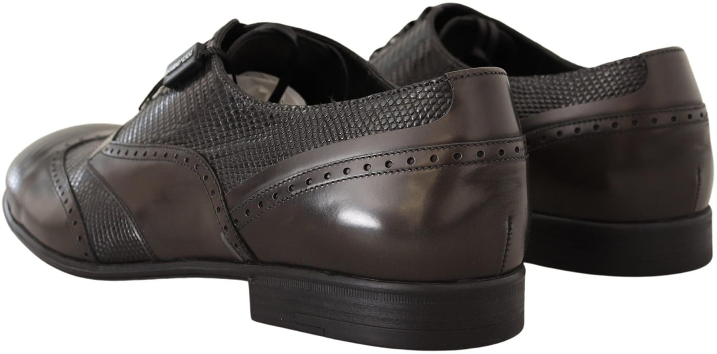 Dolce & Gabbana Brown Lizard Skin Leather Oxford Dress Shoes