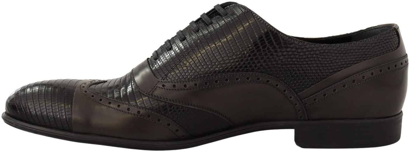 Dolce & Gabbana Brown Lizard Skin Leather Oxford Dress Shoes