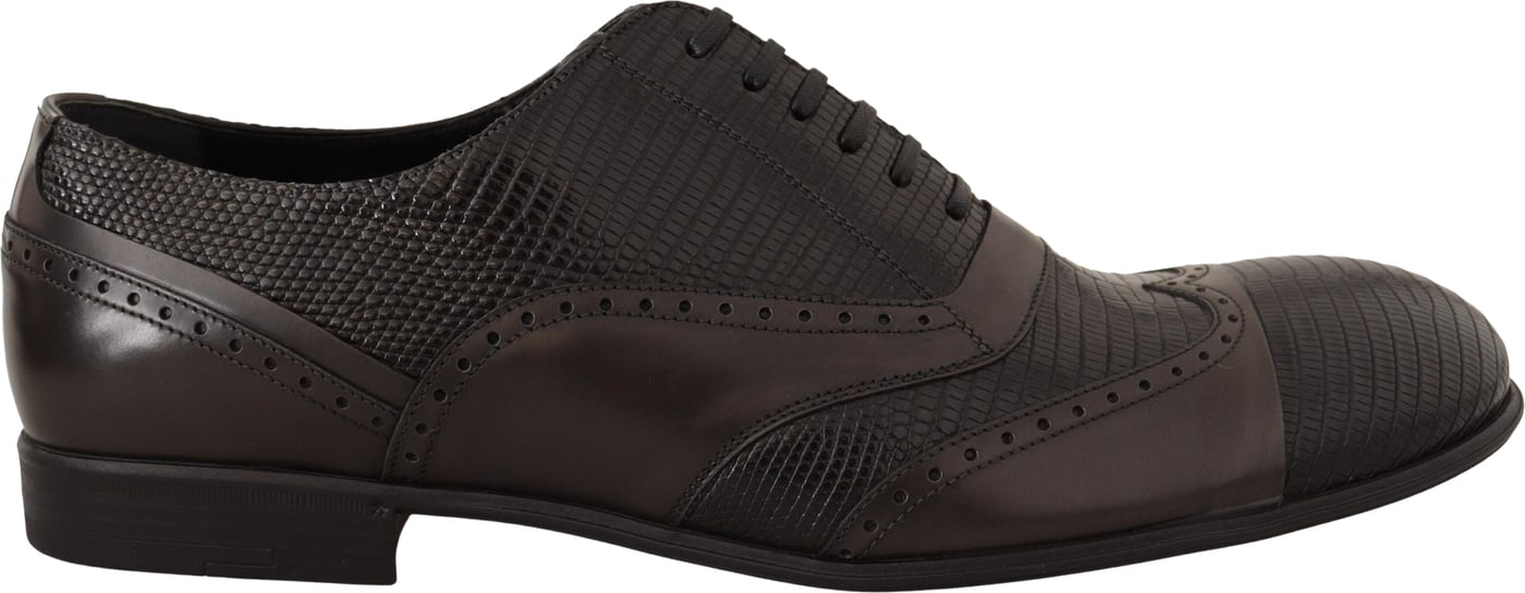 Dolce & Gabbana Brown Lizard Skin Leather Oxford Dress Shoes