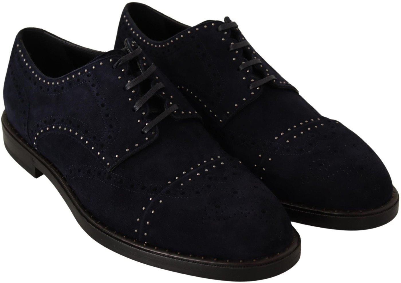 Dolce & Gabbana Blue Suede Leather Derby Studded Shoes
