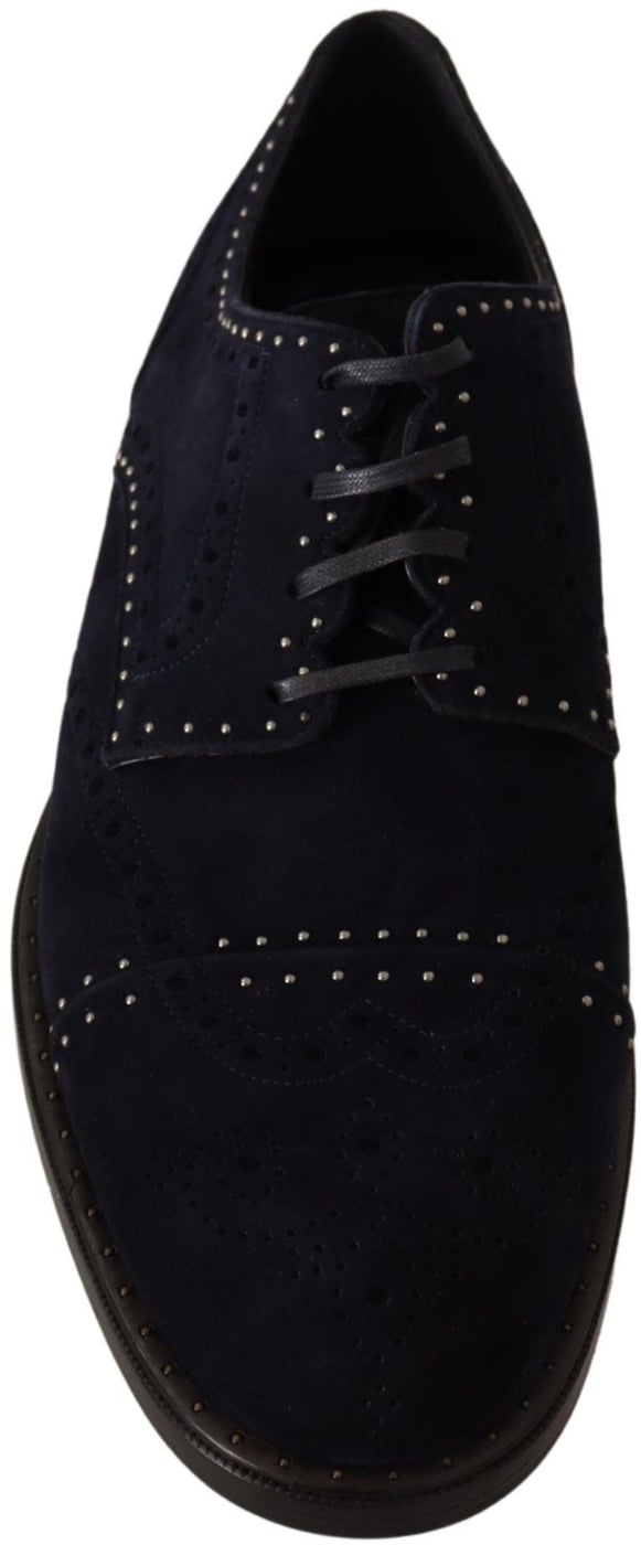 Dolce & Gabbana Blue Suede Leather Derby Studded Shoes