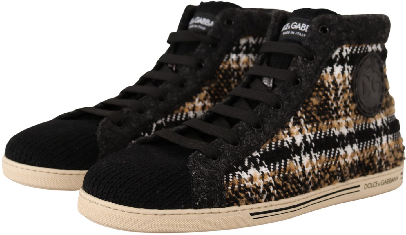 Dolce & Gabbana Beige Brown Wool Cotton High Top Sneakers