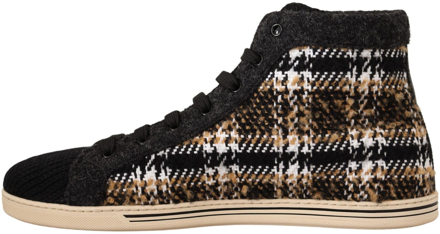 Dolce & Gabbana Beige Brown Wool Cotton High Top Sneakers