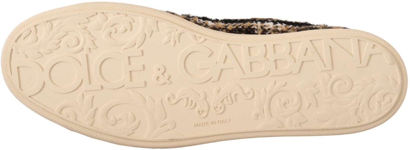 Dolce & Gabbana Beige Brown Wool Cotton High Top Sneakers