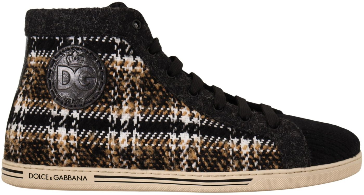 Dolce & Gabbana Beige Brown Wool Cotton High Top Sneakers