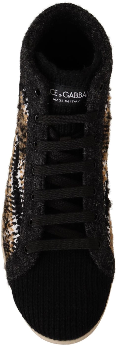 Dolce & Gabbana Beige Brown Wool Cotton High Top Sneakers