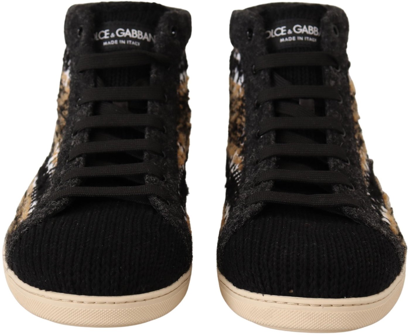 Dolce & Gabbana Beige Brown Wool Cotton High Top Sneakers