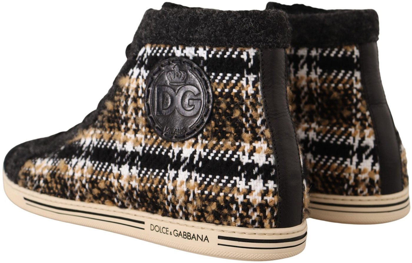 Dolce & Gabbana Beige Brown Wool Cotton High Top Sneakers