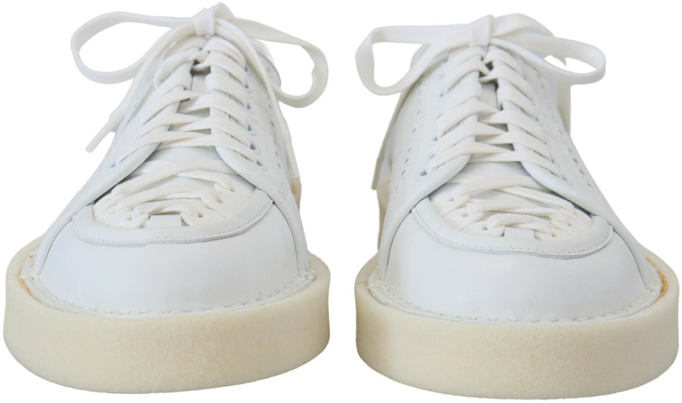 Dolce & Gabbana White Leather Low Top Oxford Sneakers Casual Shoes