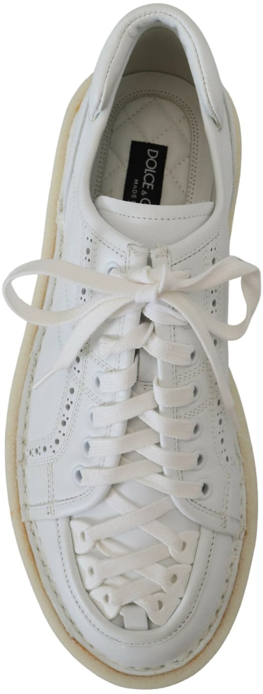 Dolce & Gabbana White Leather Low Top Oxford Sneakers Casual Shoes