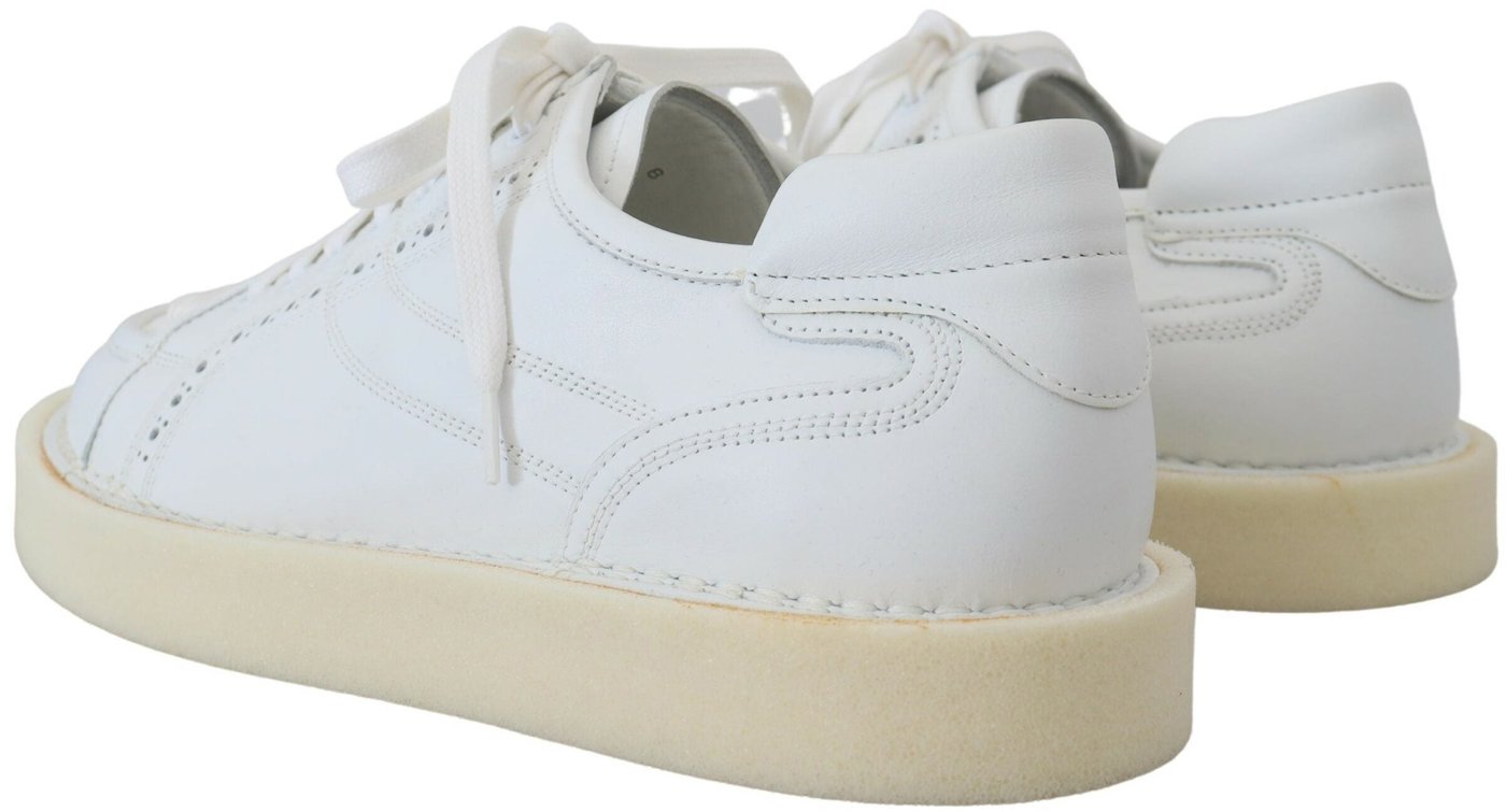 Dolce & Gabbana White Leather Low Top Oxford Sneakers Casual Shoes