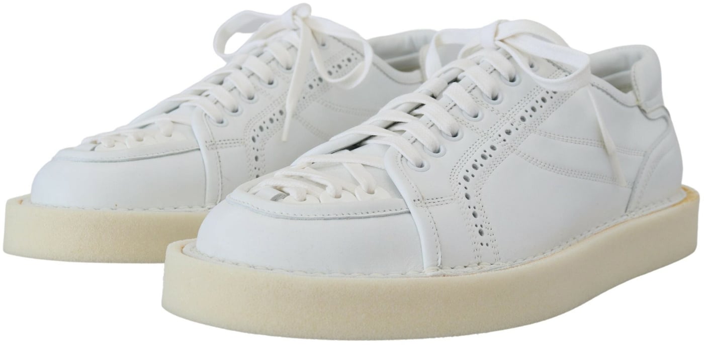 Dolce & Gabbana White Leather Low Top Oxford Sneakers Casual Shoes