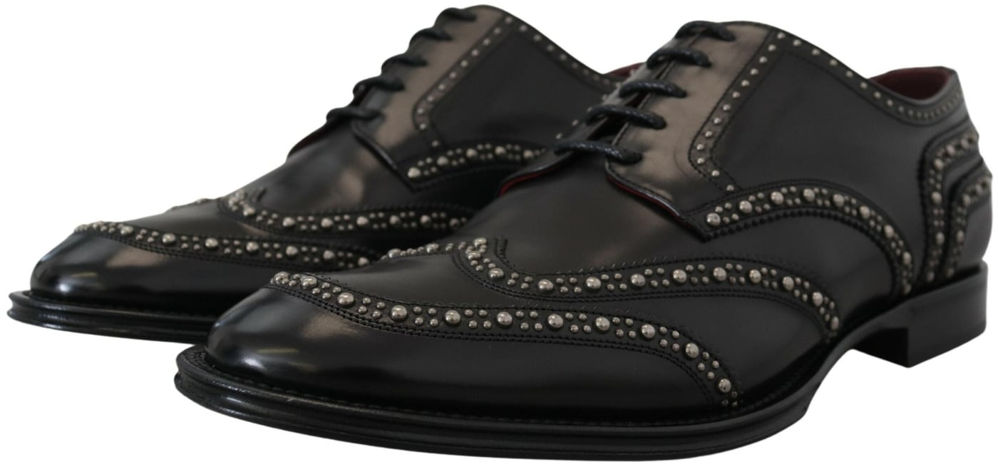 Dolce & Gabbana Black Leather Derby Dress Studded Shoes