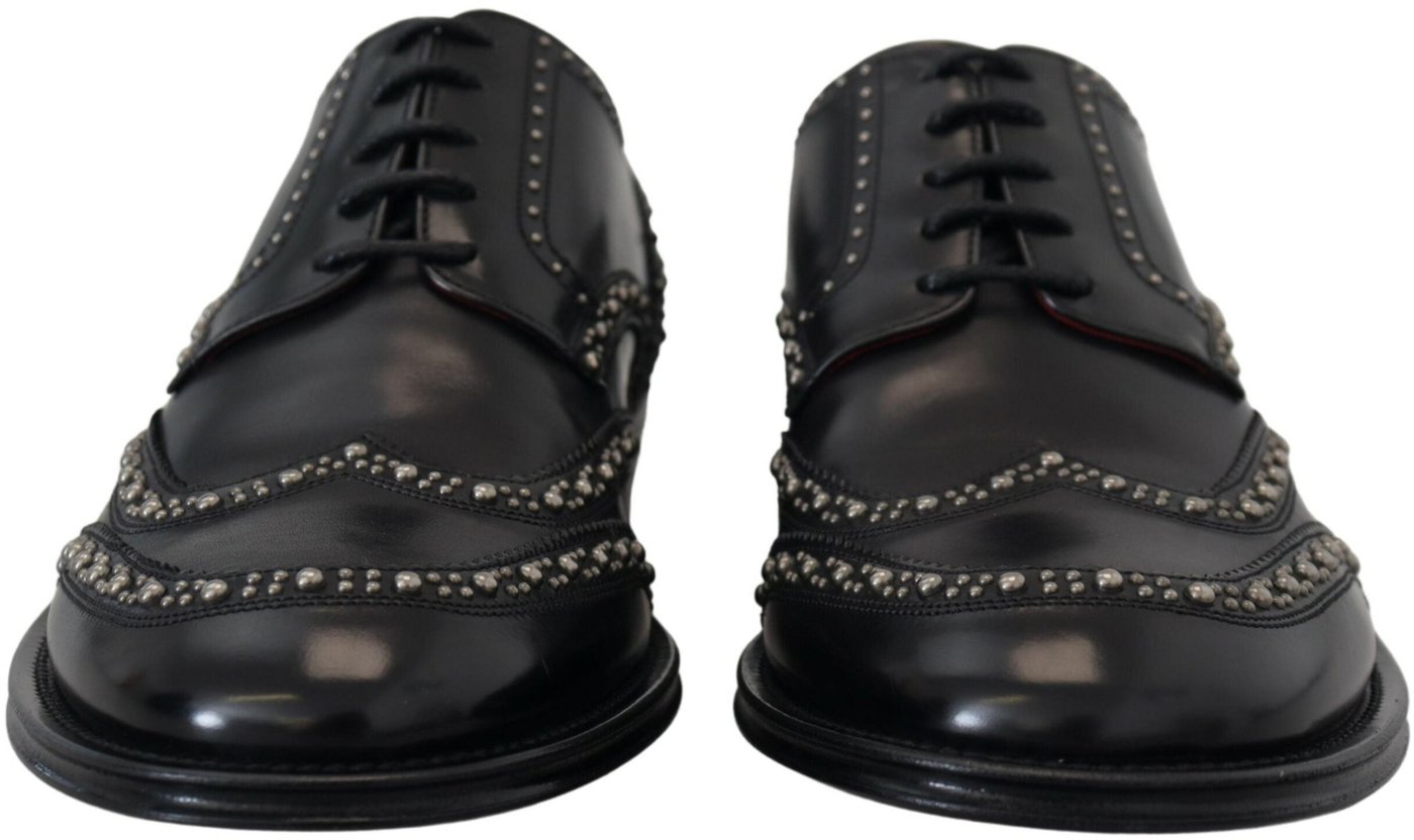 Dolce & Gabbana Black Leather Derby Dress Studded Shoes