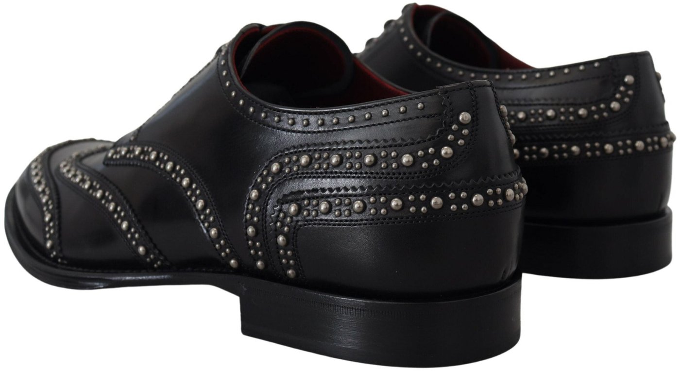 Dolce & Gabbana Black Leather Derby Dress Studded Shoes