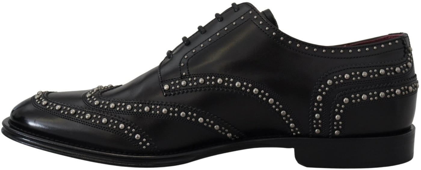 Dolce & Gabbana Black Leather Derby Dress Studded Shoes