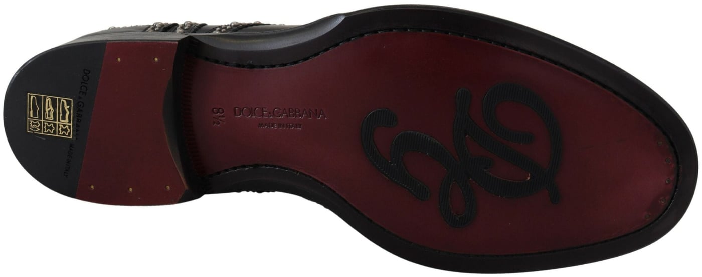 Dolce & Gabbana Black Leather Derby Dress Studded Shoes