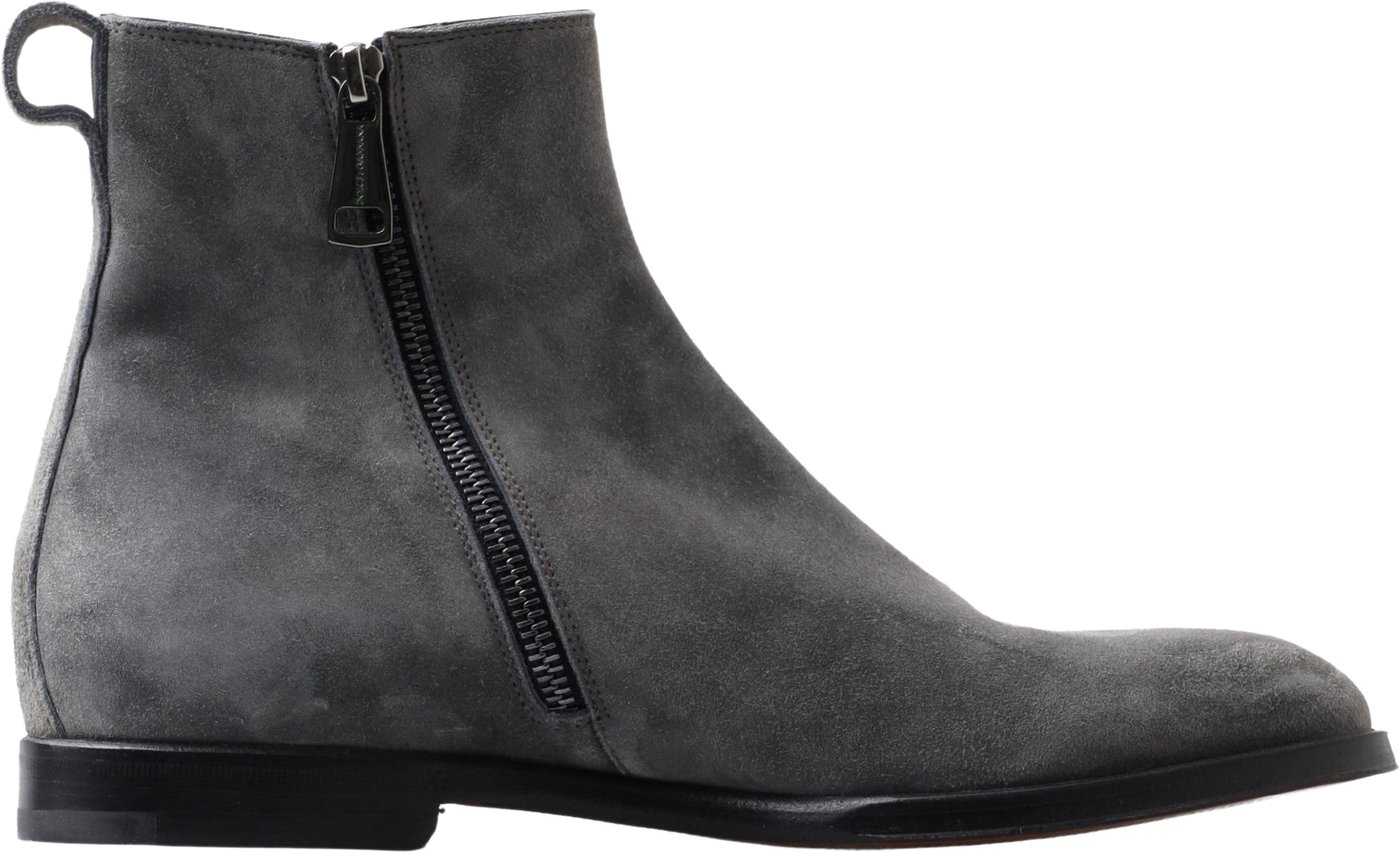 Dolce & Gabbana Gray Leather Men Ankle Boots Shoes