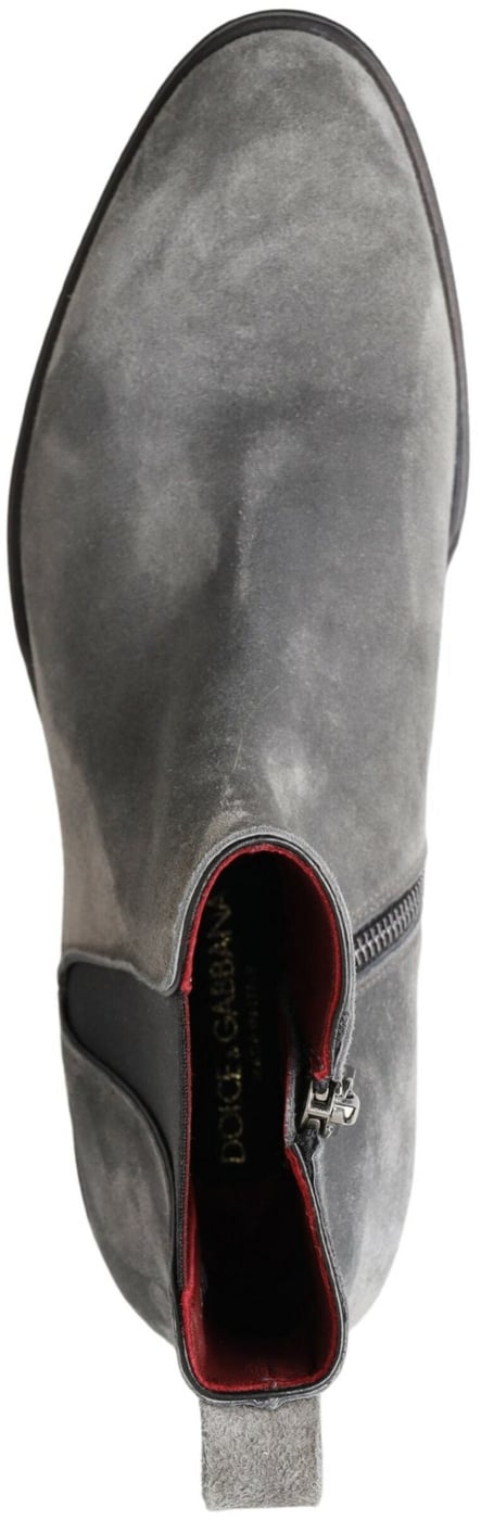 Dolce & Gabbana Gray Leather Men Ankle Boots Shoes