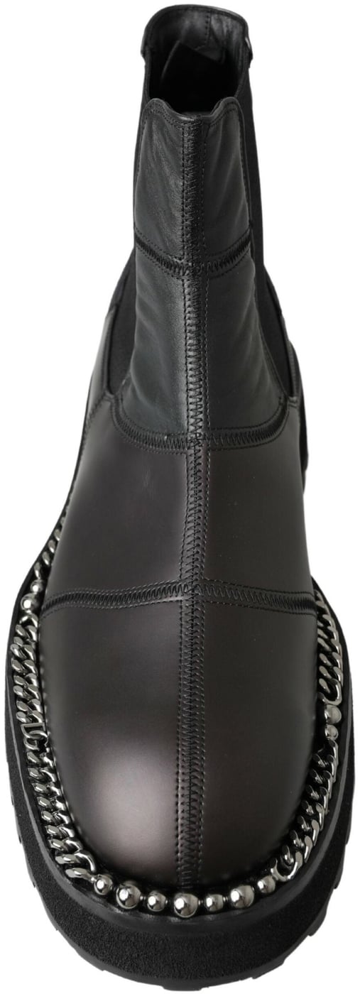 Dolce & Gabbana Black Leather Slip on Stretch Boots
