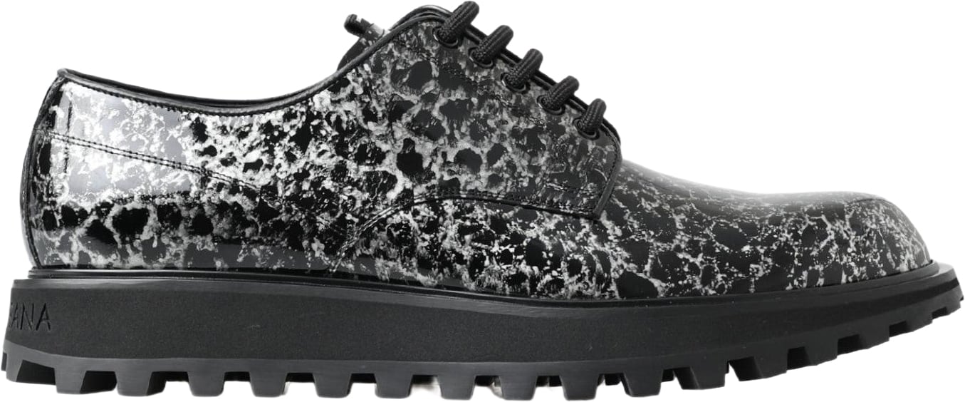 Dolce & Gabbana Black White Derby Patent Leather Shoes