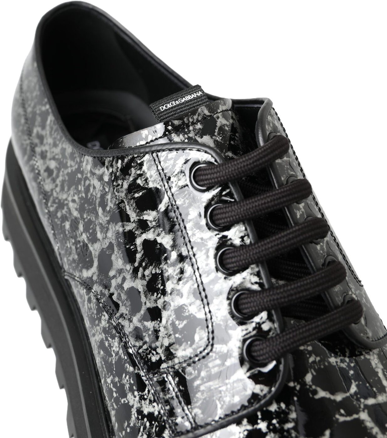 Dolce & Gabbana Black White Derby Patent Leather Shoes