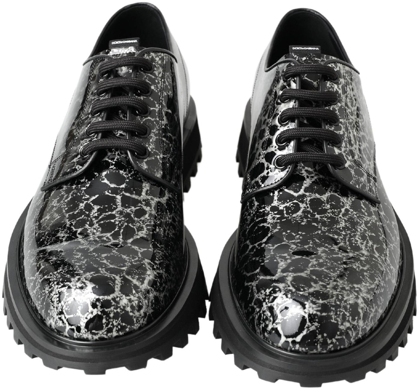 Dolce & Gabbana Black White Derby Patent Leather Shoes