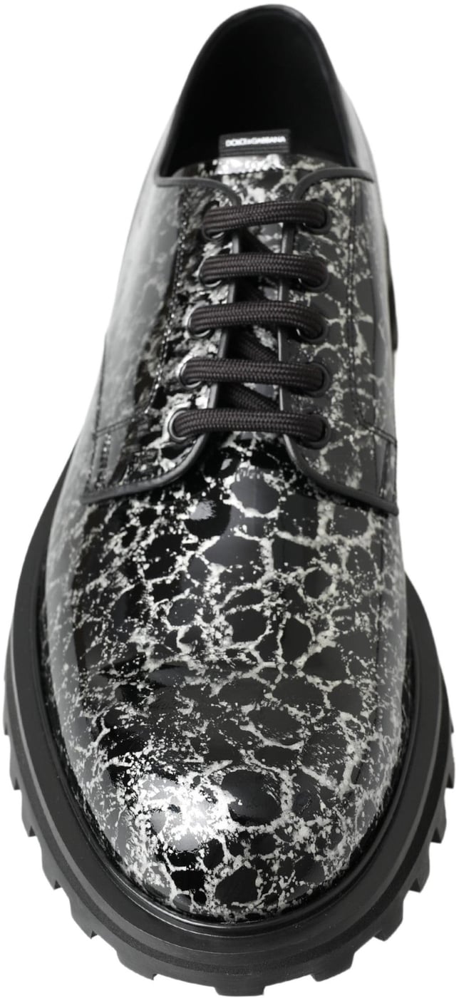 Dolce & Gabbana Black White Derby Patent Leather Shoes
