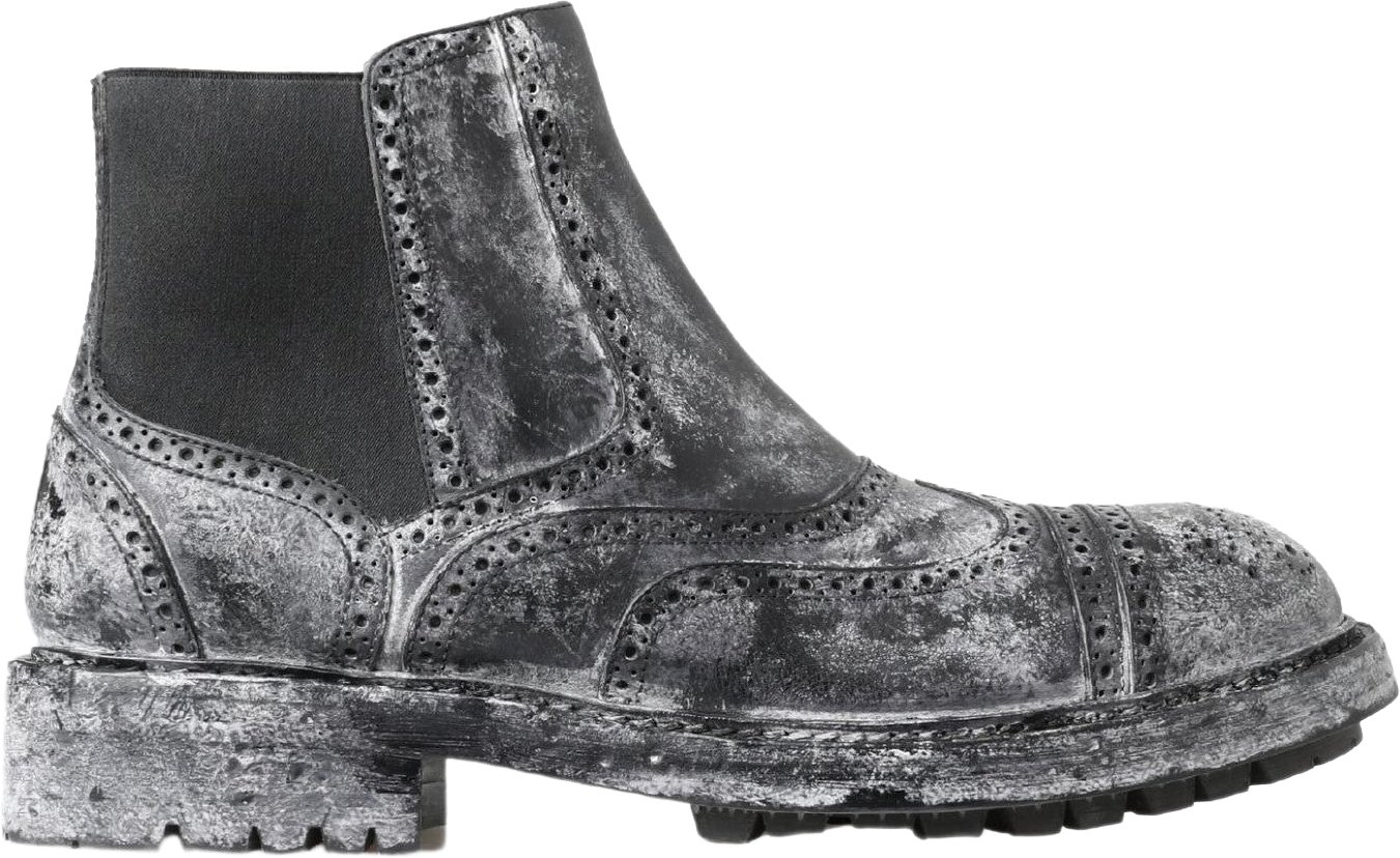 Dolce & Gabbana Black Gray Leather Ankle Boots