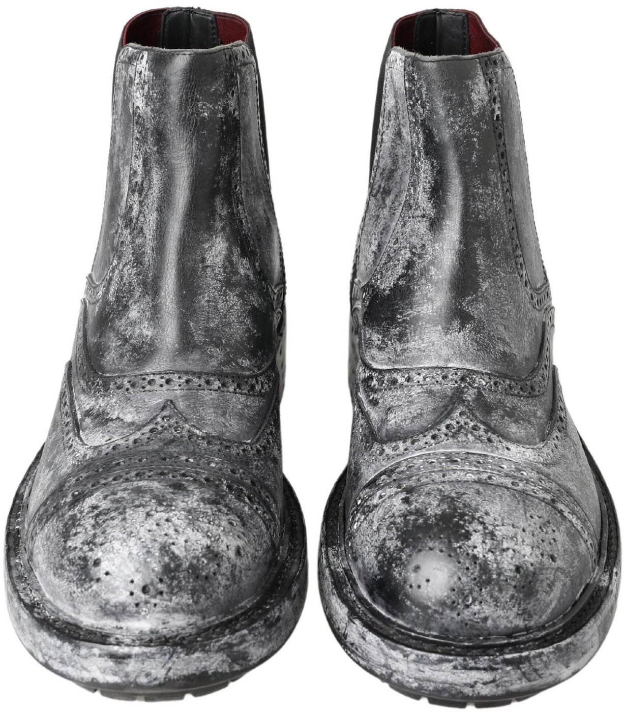 Dolce & Gabbana Black Gray Leather Ankle Boots