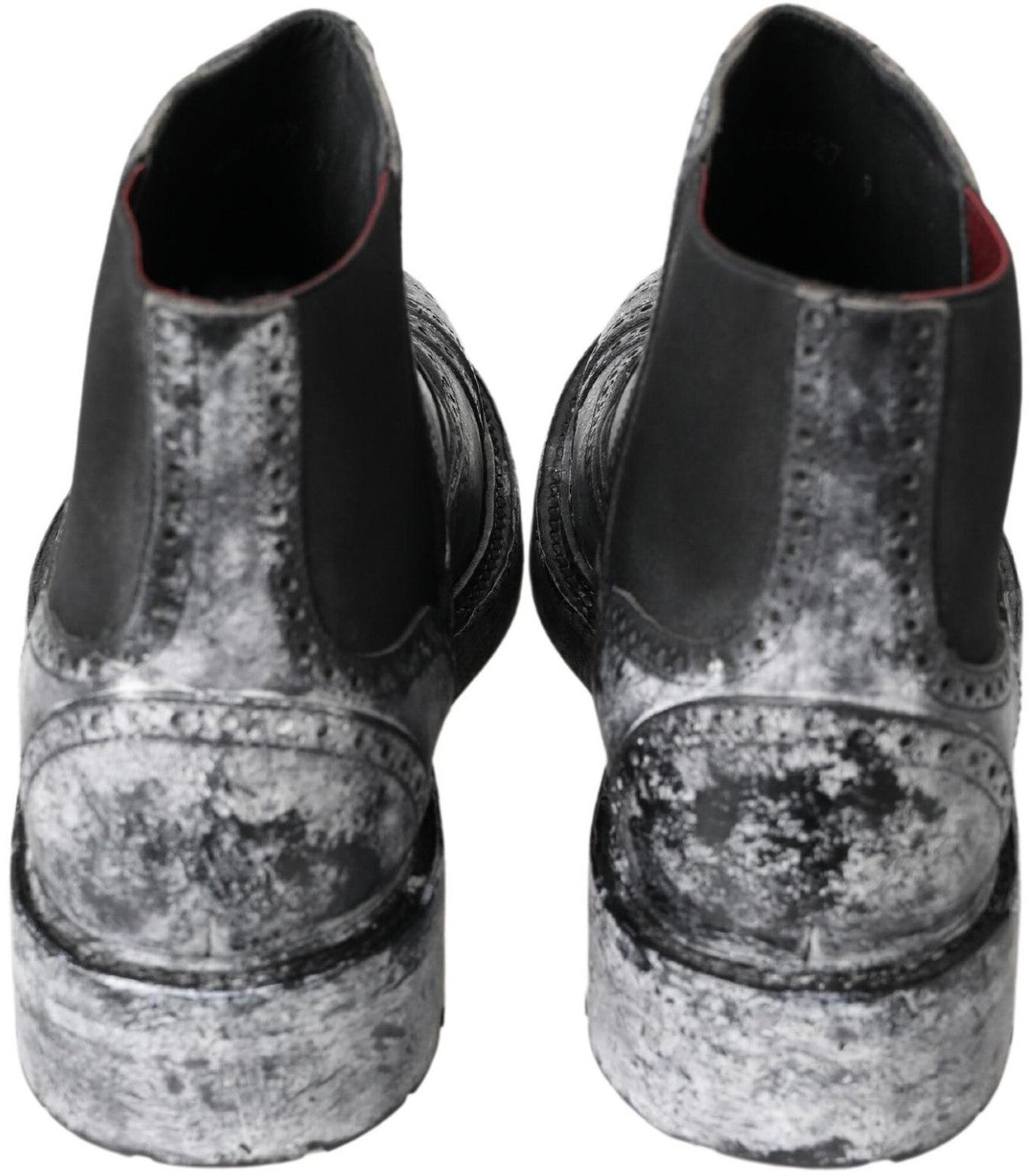 Dolce & Gabbana Black Gray Leather Ankle Boots