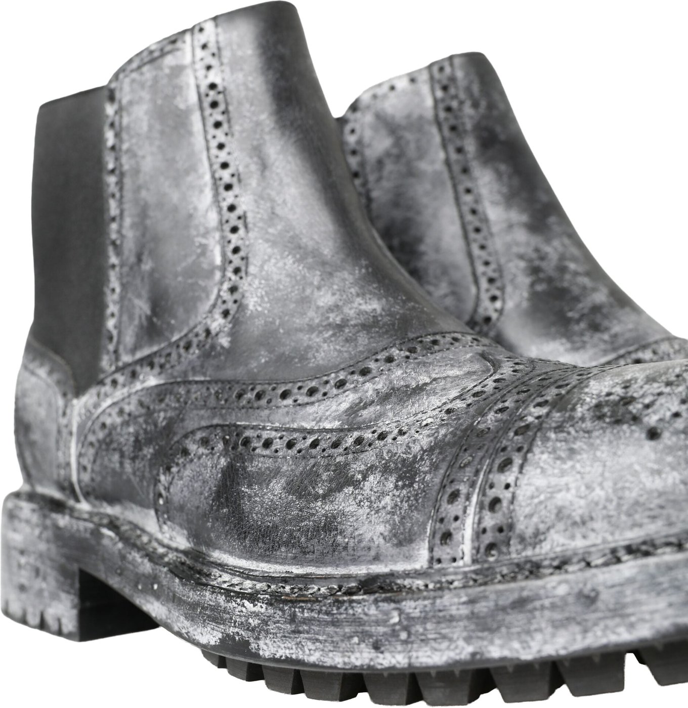 Dolce & Gabbana Black Gray Leather Ankle Boots